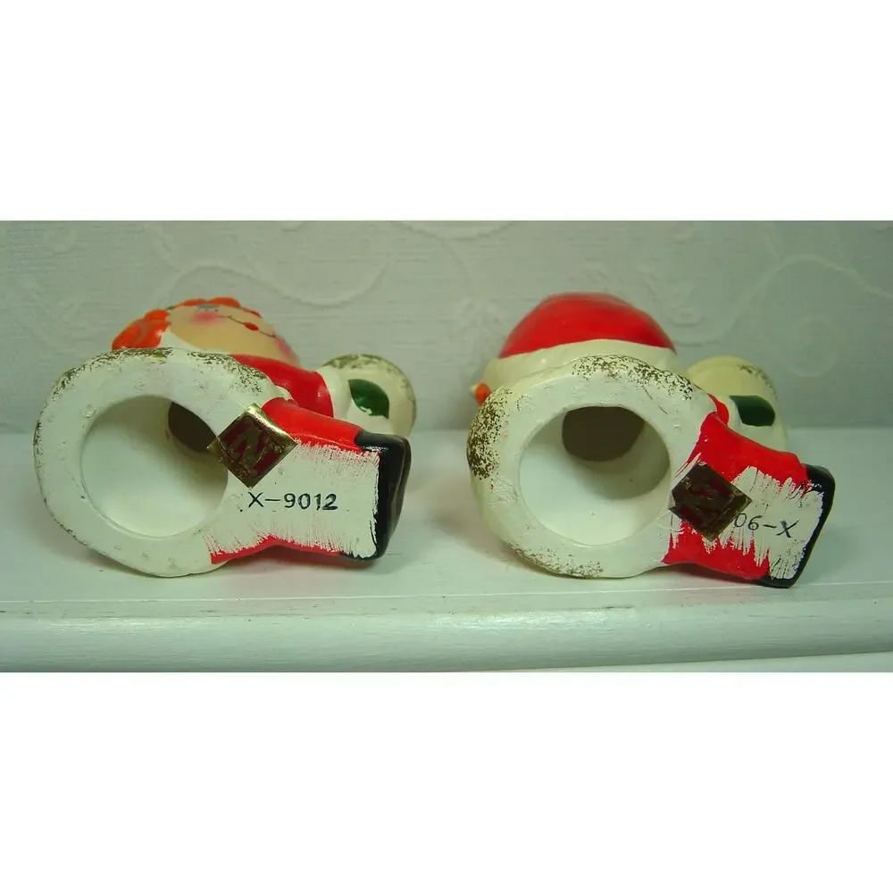 2 VINTAGE NAPCOWARE SANTA RAG DOLL CANDLEHOLDERS-JAPAN